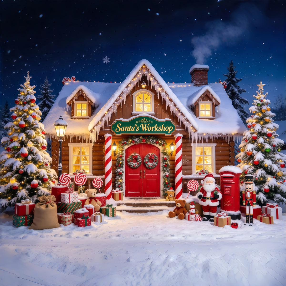 Christmas Photo Shoot Backdrop Snowy Santa Workshop Display Christmas Workshop Backdrop GQ69-71