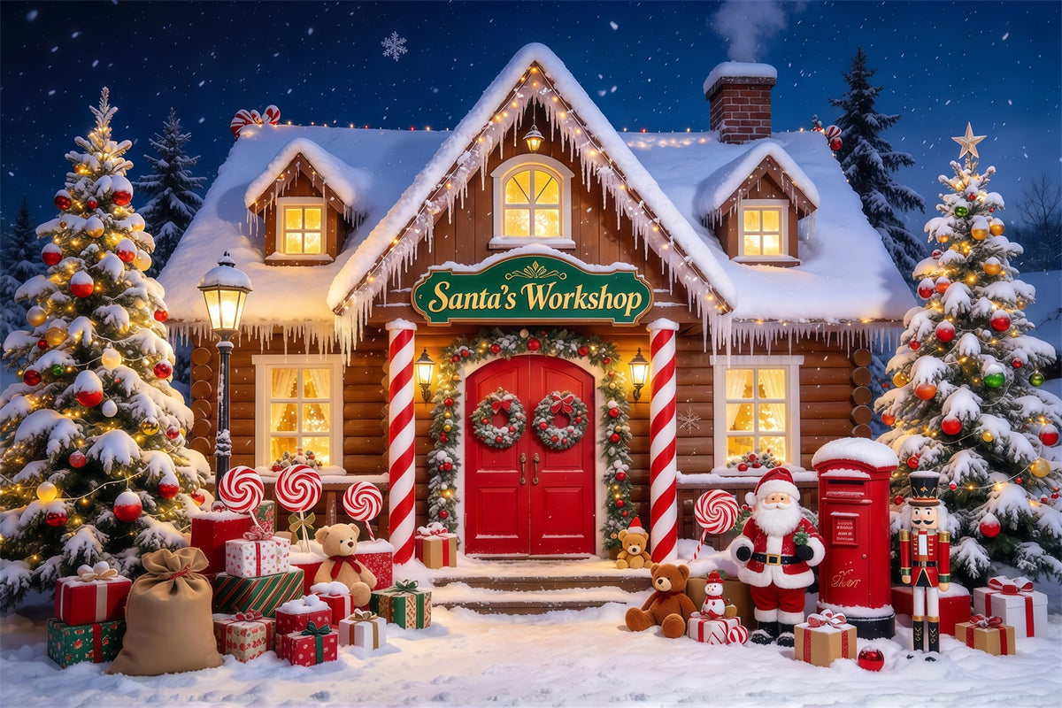 Christmas Photo Shoot Backdrop Snowy Santa Workshop Display Christmas Workshop Backdrop GQ69-71