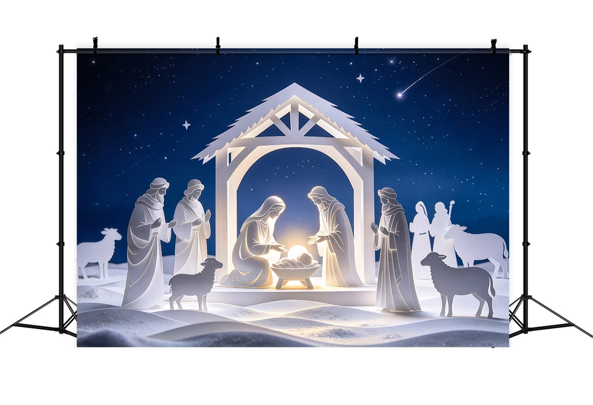 Christian Christmas Backdrop Paper Cut Nativity Night Gothic Christmas Backdrop GQ69-75