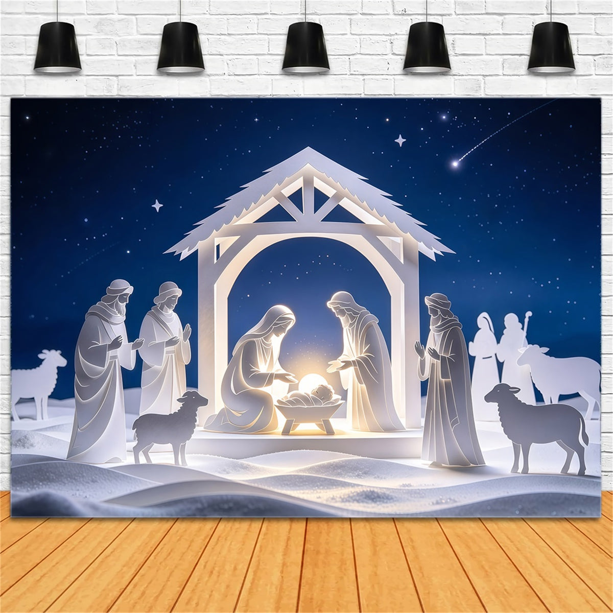 Christian Christmas Backdrop Paper Cut Nativity Night Gothic Christmas Backdrop GQ69-75