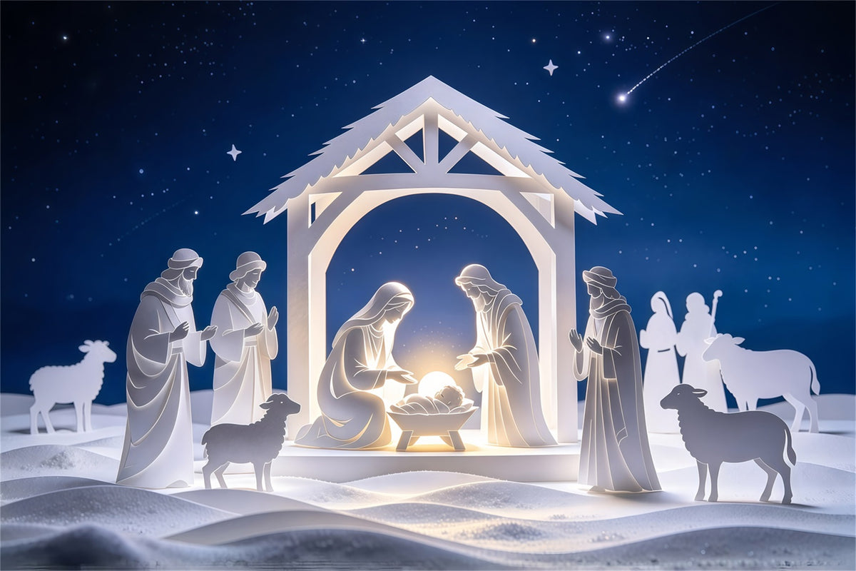 Christian Christmas Backdrop Paper Cut Nativity Night Gothic Christmas Backdrop GQ69-75