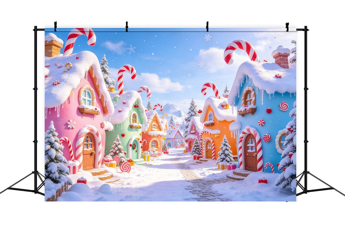 Backdrop For Christmas Photos Pastel Candy Village Street Whimsical Christmas Backdrop GQ69-76