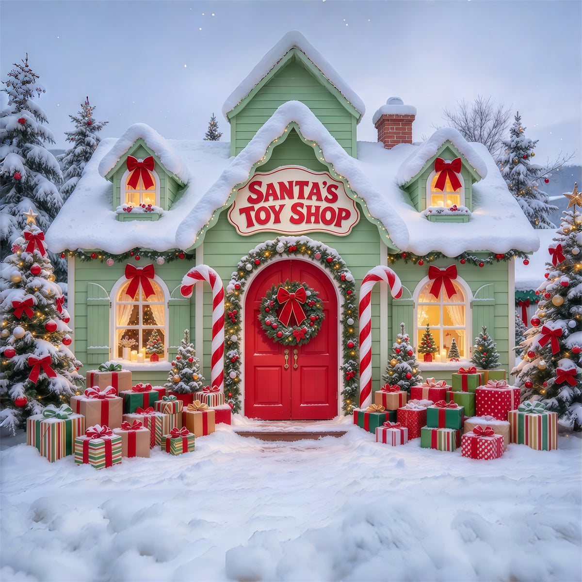 Santa's Toy Shop Backdrop Snowy Santa Toy Shop Backdrop For Santa GQ69-77