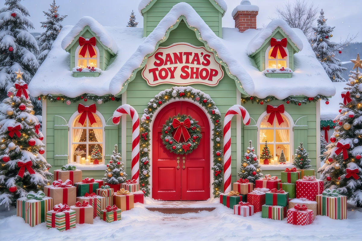 Santa's Toy Shop Backdrop Snowy Santa Toy Shop Backdrop For Santa GQ69-77