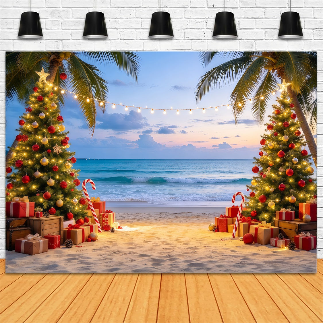 Christmas Backdrop Australia Tropical Beach Tree Display Christmas 3d Backdrop GQ69-78