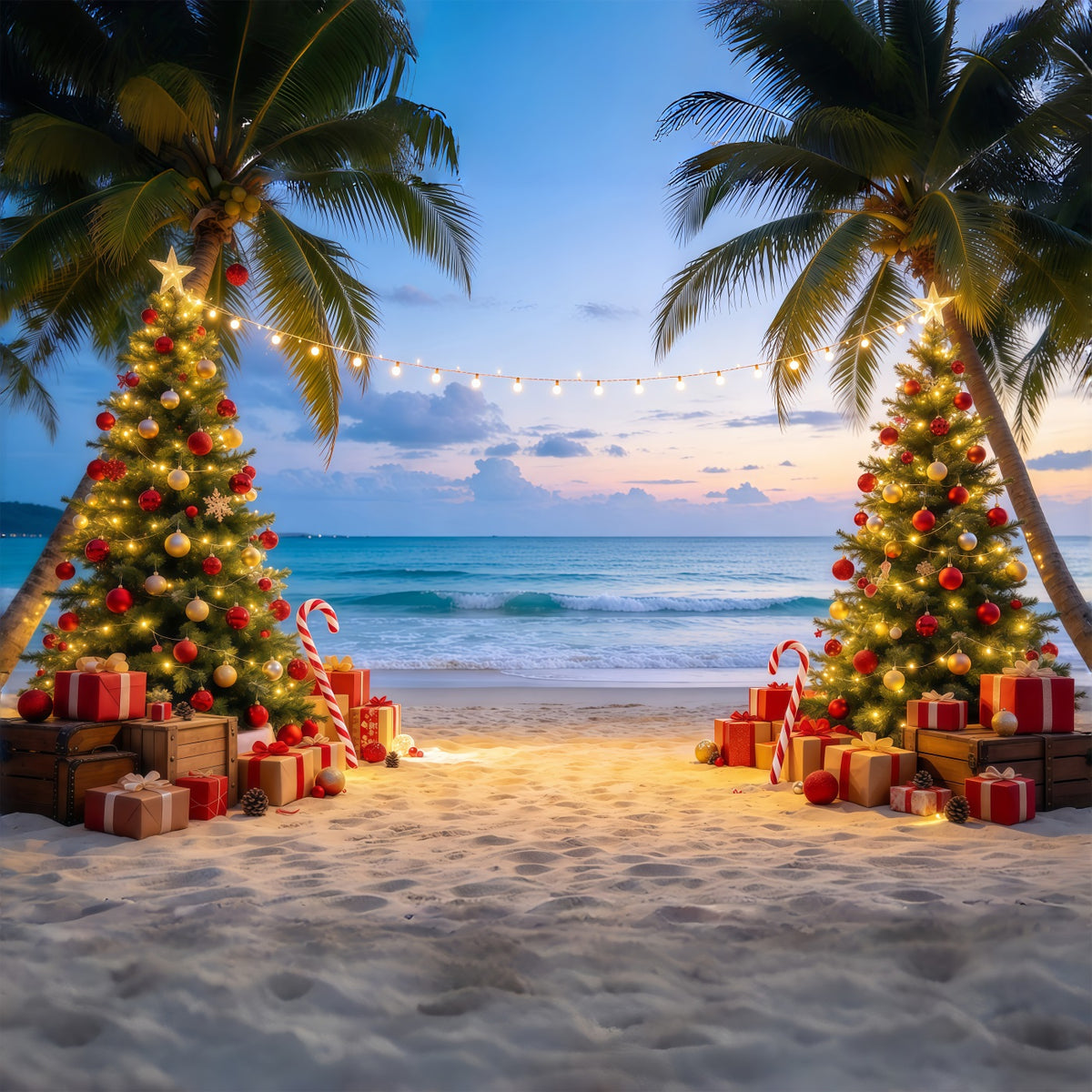 Christmas Backdrop Australia Tropical Beach Tree Display Christmas 3d Backdrop GQ69-78