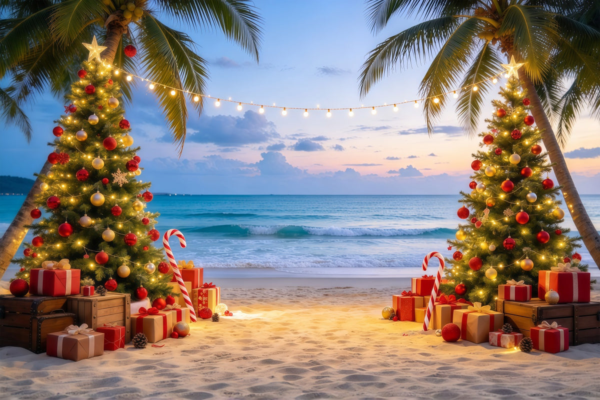 Christmas Backdrop Australia Tropical Beach Tree Display Christmas 3d Backdrop GQ69-78