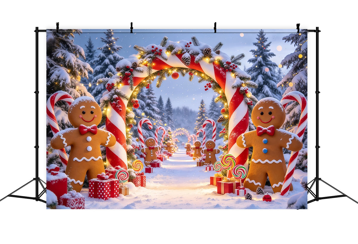 Christmas Backdrop Portrait Gingerbread Snowy Forest Path Candy Cane Photo Backdrop GQ69-80
