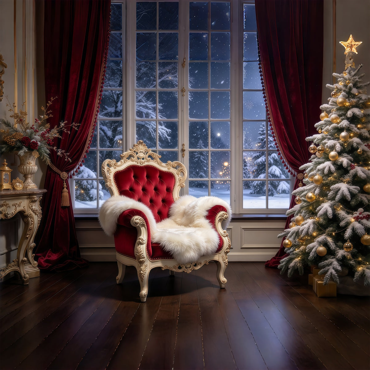 Santa Chair Backdrop Royal Velvet Chair Portrait Santa House Backdrop GQ69-85