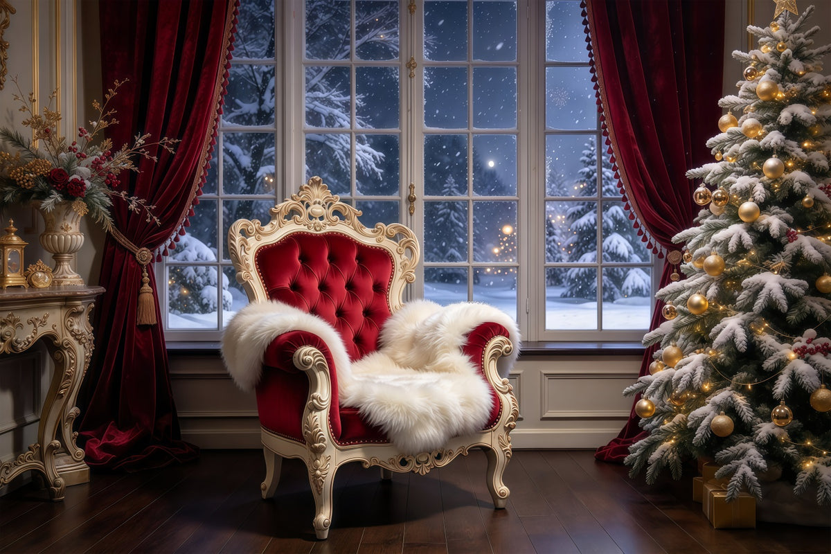 Santa Chair Backdrop Royal Velvet Chair Portrait Santa House Backdrop GQ69-85