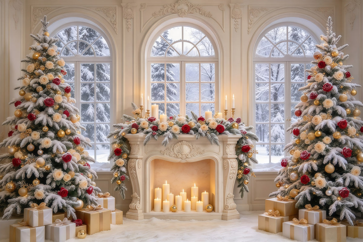 High Resolution Christmas Backdrop Photography Rose Fireplace Winter Elegance Elegant Christmas Backdrops GQ69-87