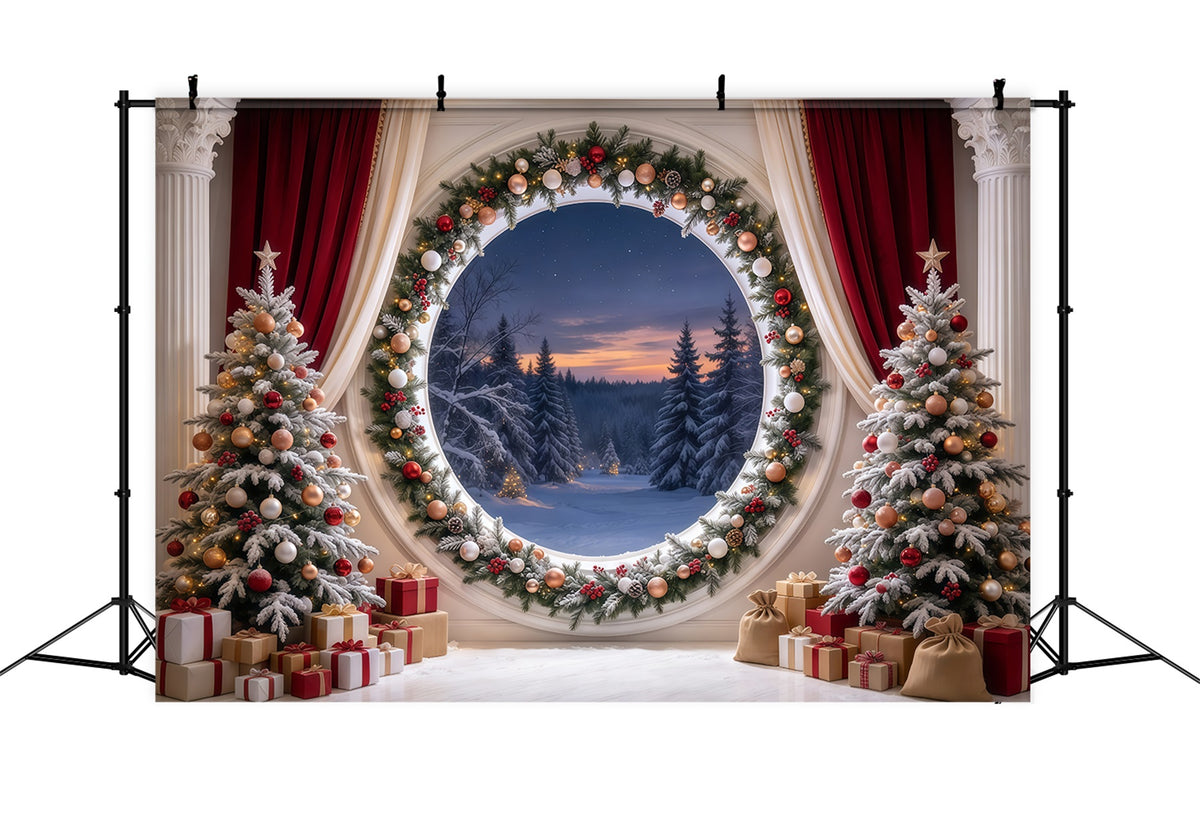 Christmas Backdrop Scenes Round Forest Window Garland Christmas Backdrop HD GQ69-90