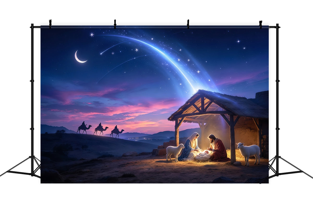 Nativity Scene Backdrop For Play Starlit Moon Desert Night Bethlehem Backdrops GQ69-91