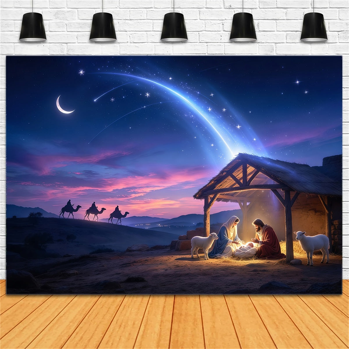 Nativity Scene Backdrop For Play Starlit Moon Desert Night Bethlehem Backdrops GQ69-91