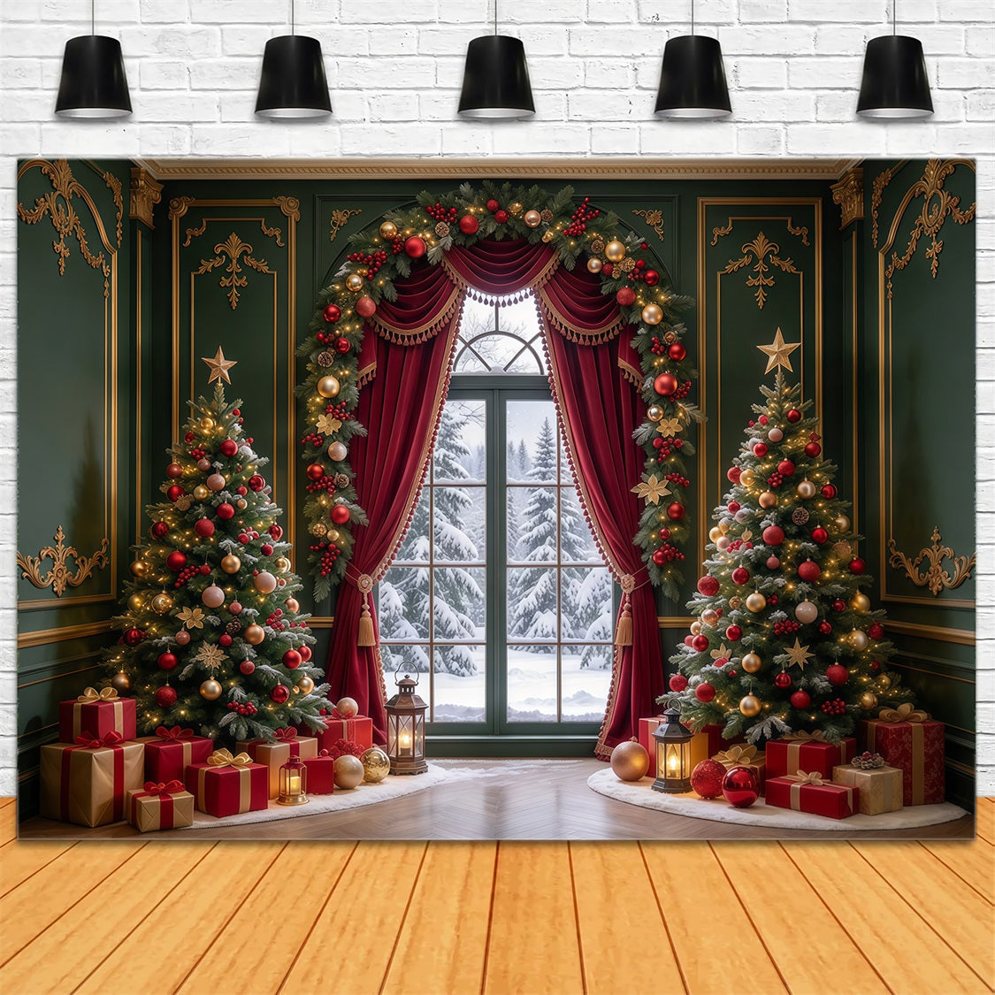 Christmas Backdrop Pictures Emerald Red Curtain Display Cloth Christmas Backdrop GQ69-96