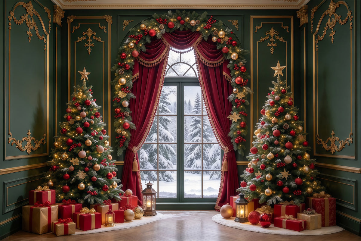Christmas Backdrop Pictures Emerald Red Curtain Display Cloth Christmas Backdrop GQ69-96