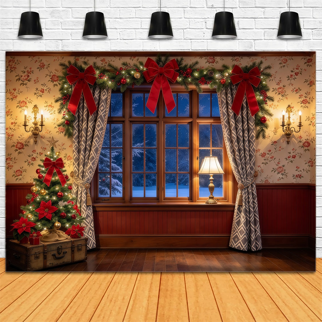 A Christmas Story Photo Backdrop Cozy Bow Window Decor Festive Christmas Backdrop GQ69-97