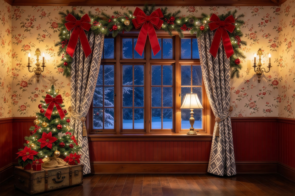 A Christmas Story Photo Backdrop Cozy Bow Window Decor Festive Christmas Backdrop GQ69-97