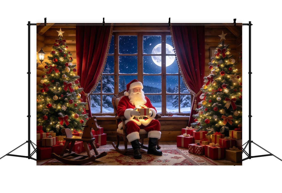 Santa Picture Backdrops Moonlit Window Gift Room Mall Santa Backdrop GQ69-98
