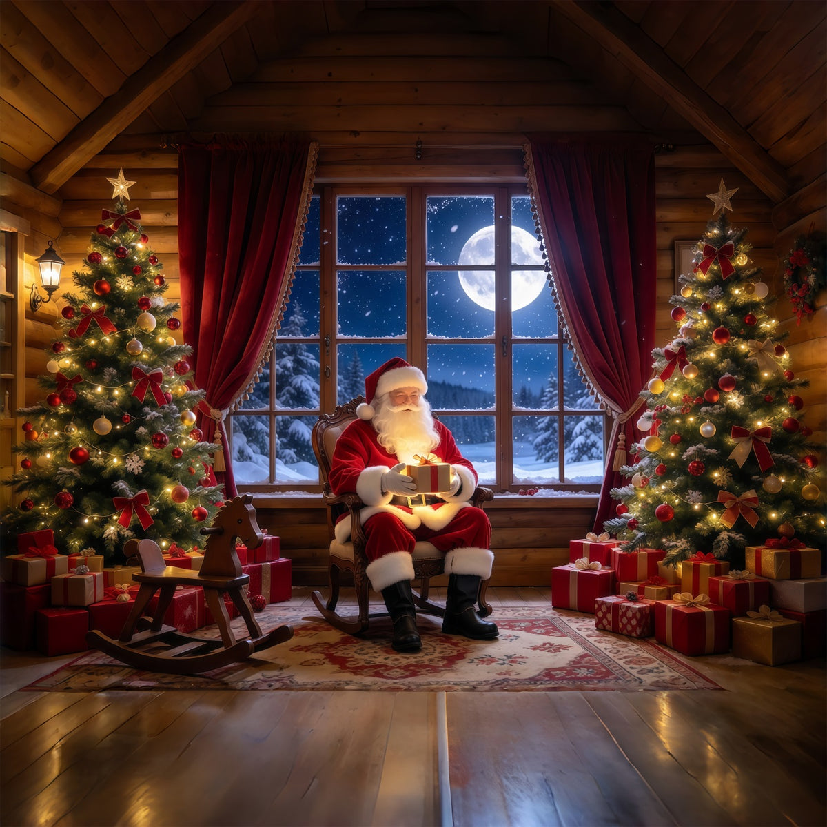 Santa Picture Backdrops Moonlit Window Gift Room Mall Santa Backdrop GQ69-98