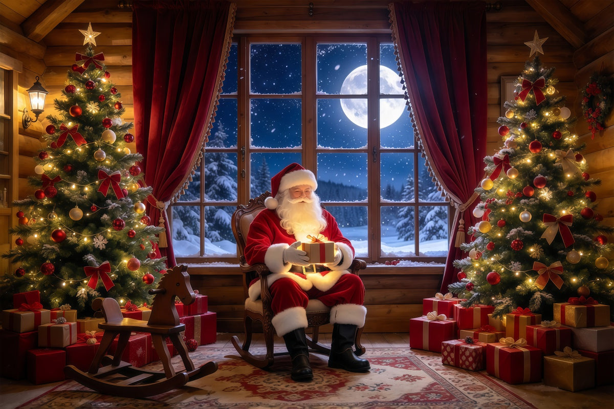 Santa Picture Backdrops Moonlit Window Gift Room Mall Santa Backdrop GQ69-98