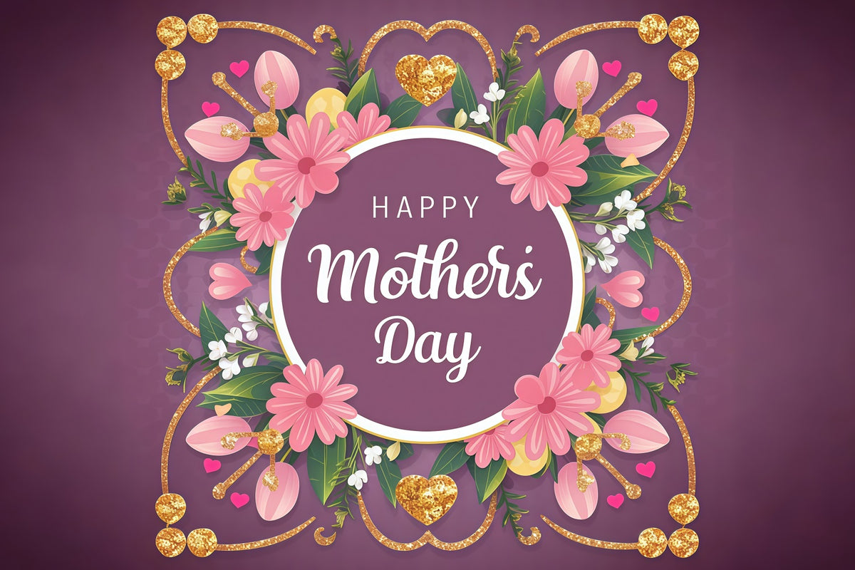 Mothers Day Backdrop Purple Gold Floral Personalized Backdrop GTY3-174