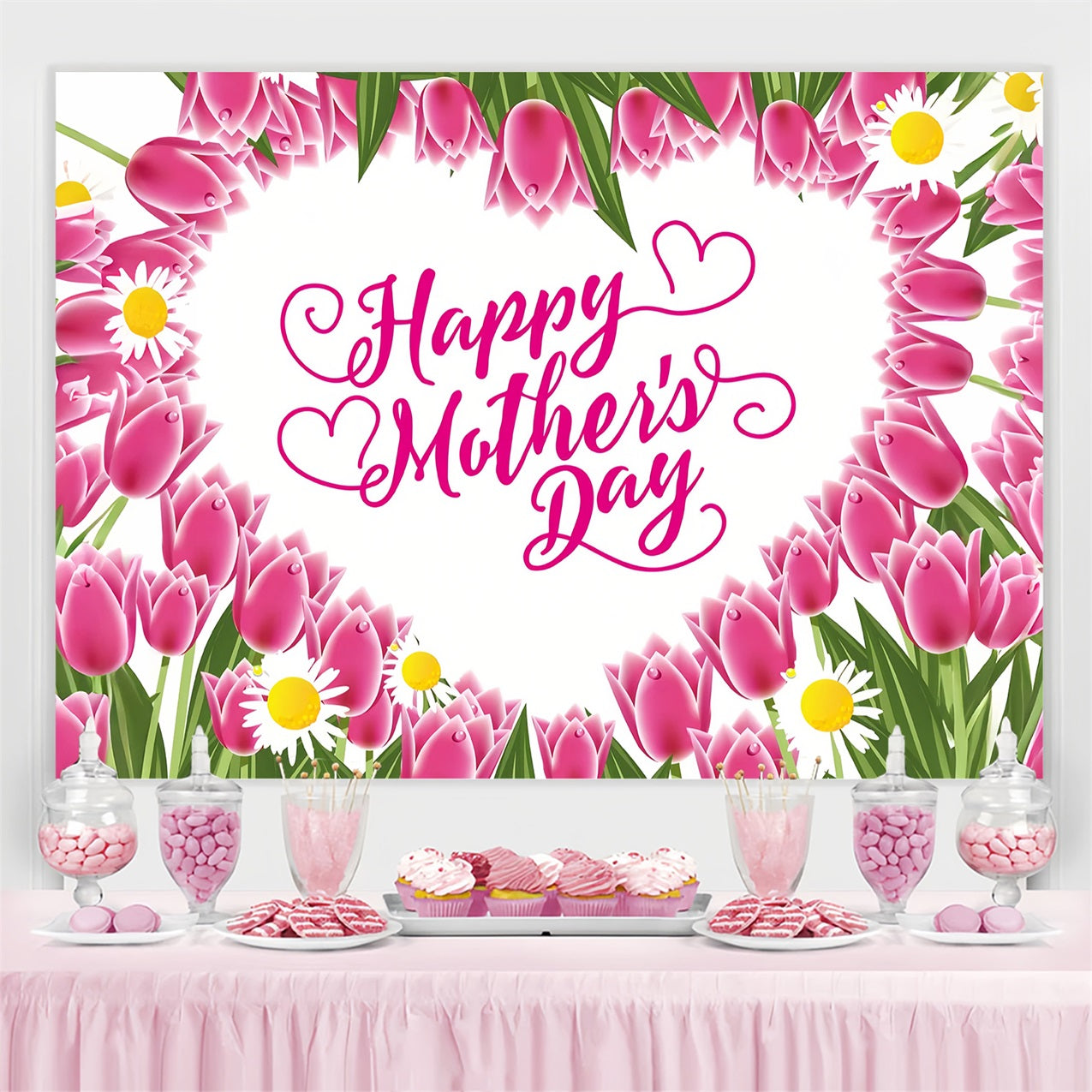 Happy Mother's Day Backdrop Enchanted Tulip Heart Personalised Backdrop GTY3-187