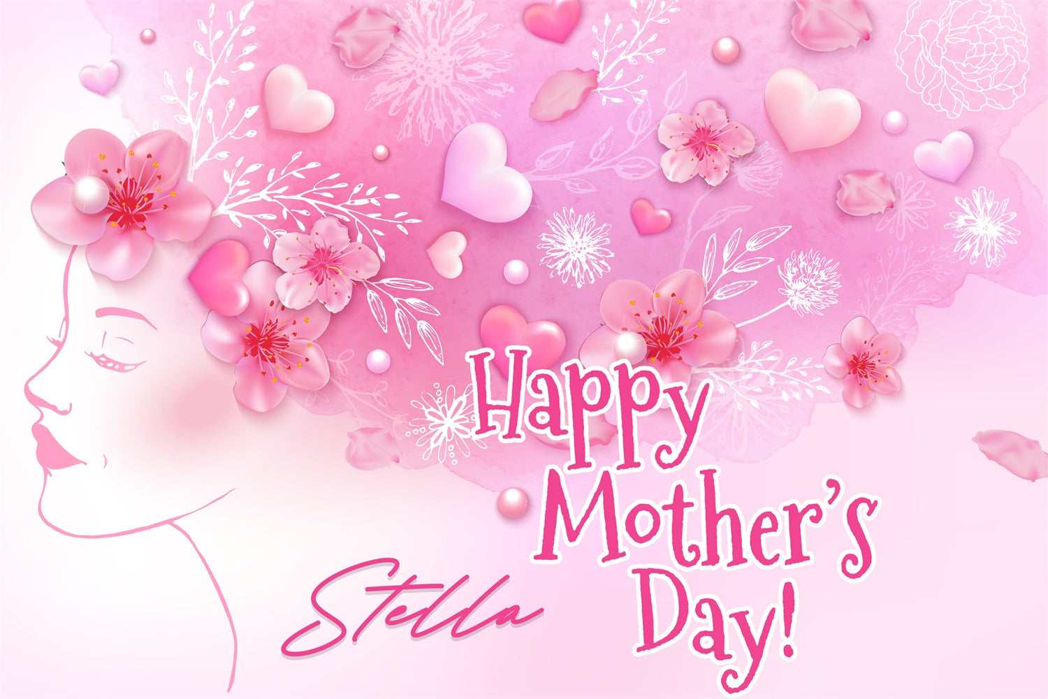 Happy Mother's Day Backdrop Artistic Floral Profile Custom Backdrop GTY3-221