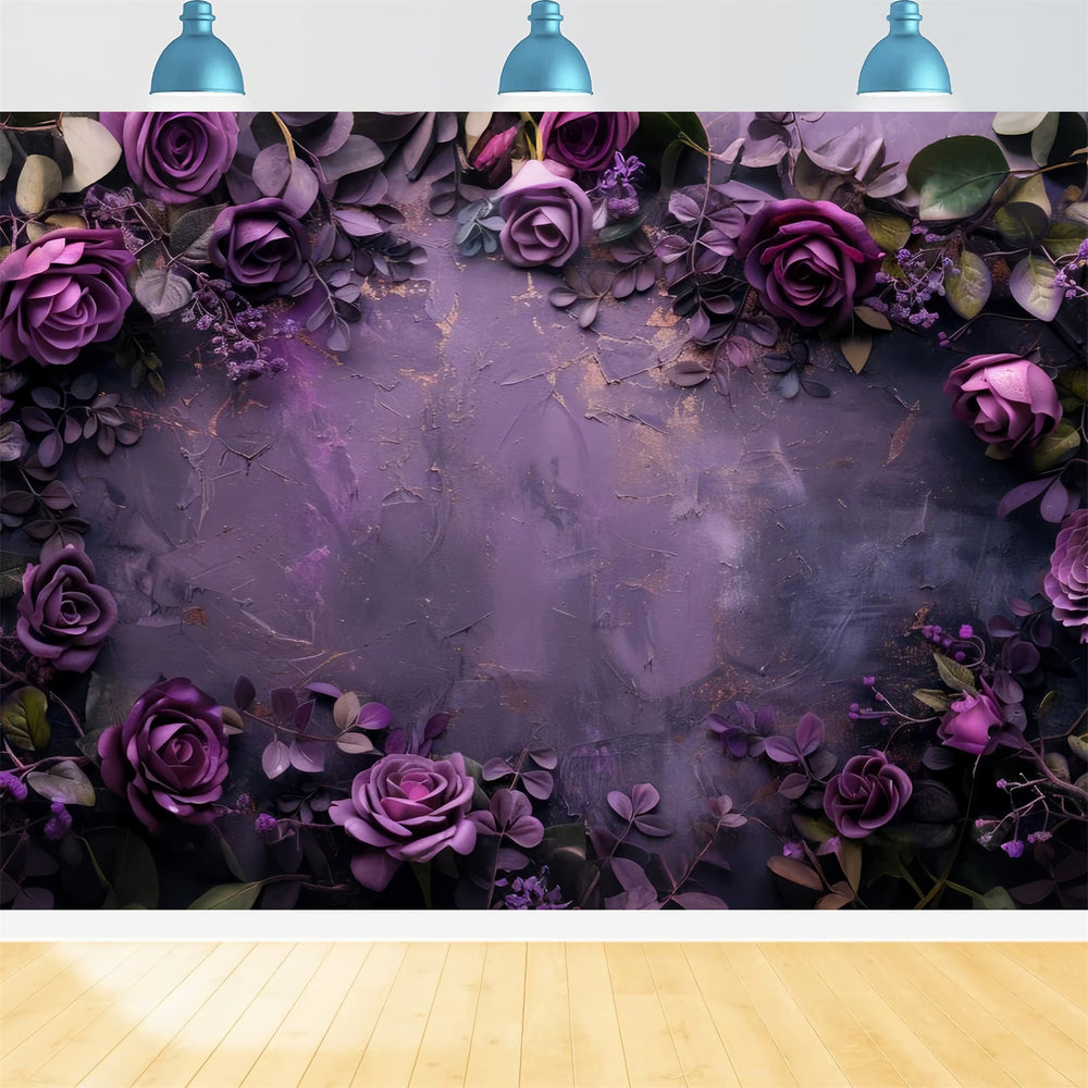 Purple Flower Wall Backdrop Deep Purple Floral Elegance Backdrop GTY3-