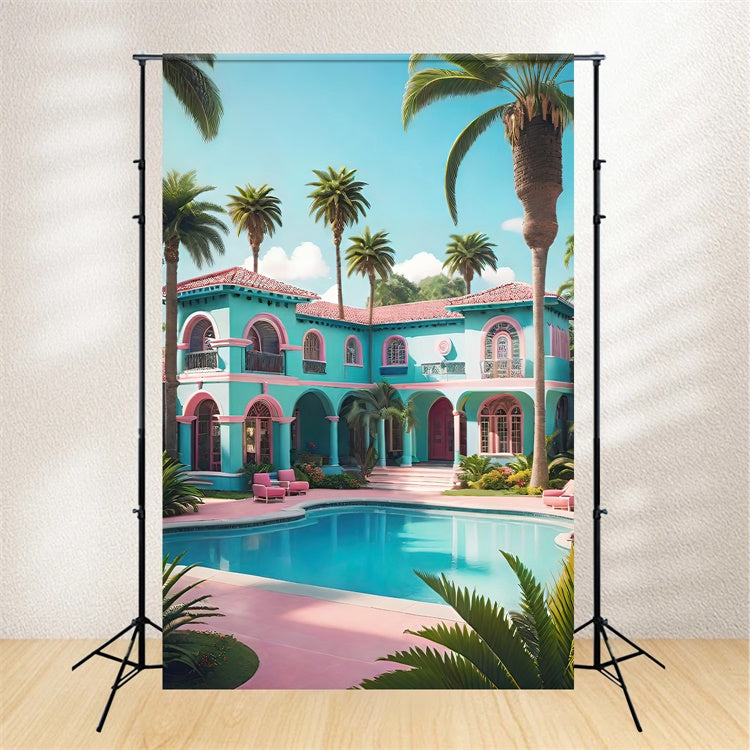 Summer Photo Backdrop Villa Palm Tree Pool Backdrop GTY3-297