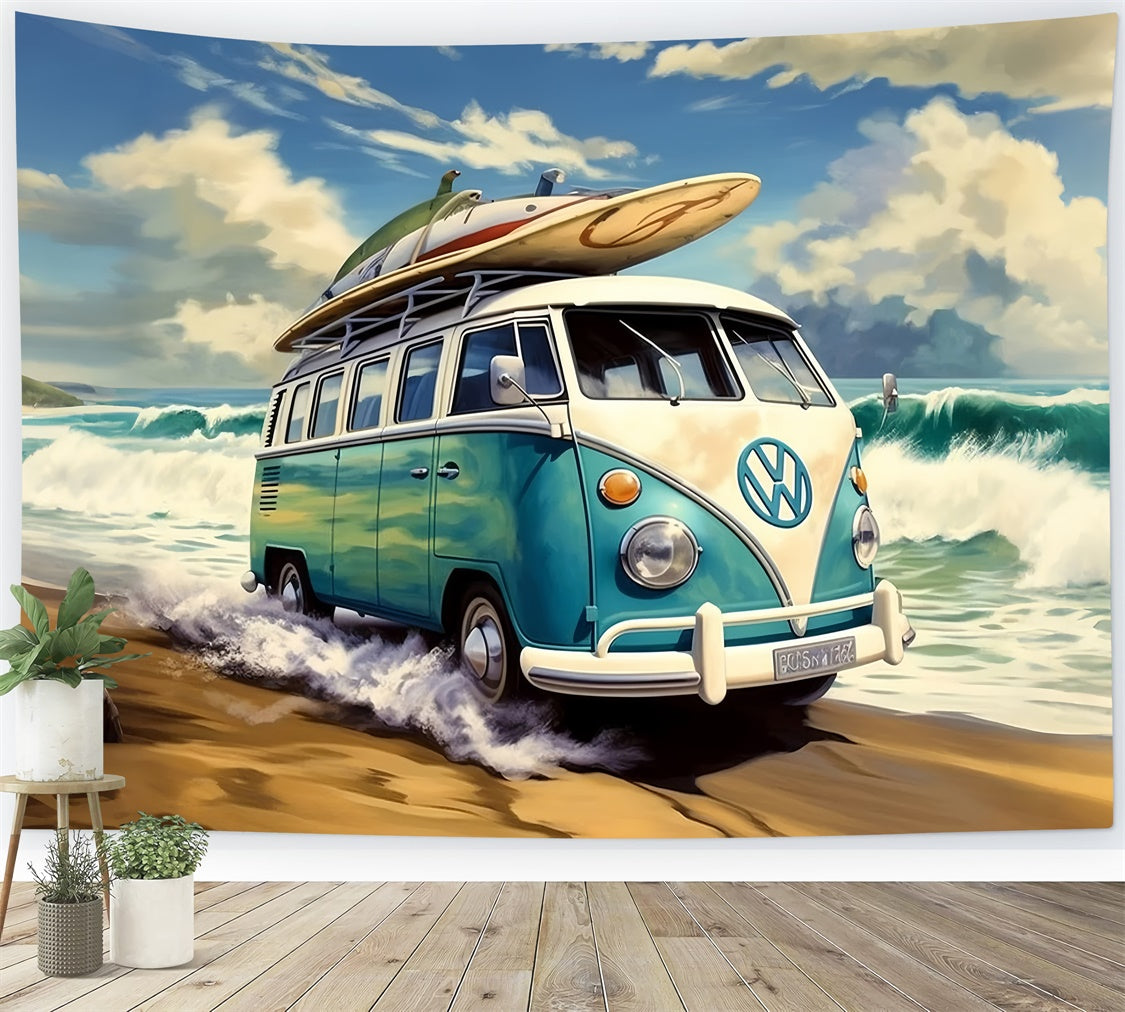 Beach Photo Backdrop Vintage Surf Van Sand Summer Backdrop GTY3-382