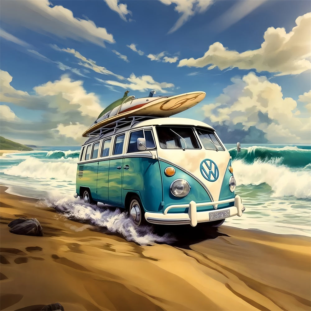Beach Photo Backdrop Vintage Surf Van Sand Summer Backdrop GTY3-382