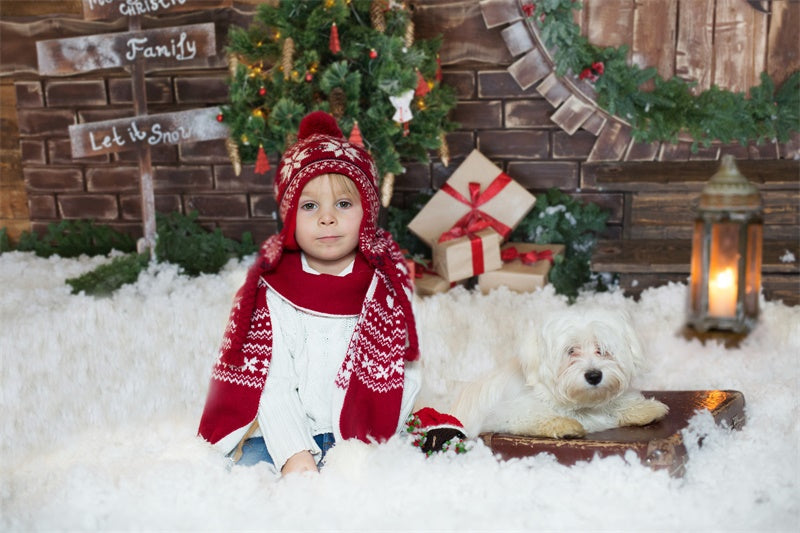 Wooden Door Christmas Tree Gifts Backdrops for Christmas GX-1065