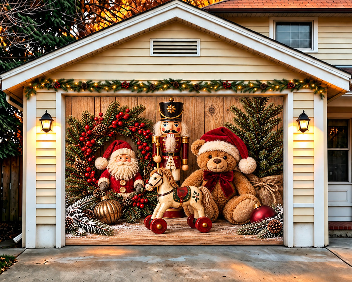 Nutcracker Christmas Garage Door Cover Rustic Santa Toys Christmas Holiday Garage Door Cover HQ610-100-1 Car