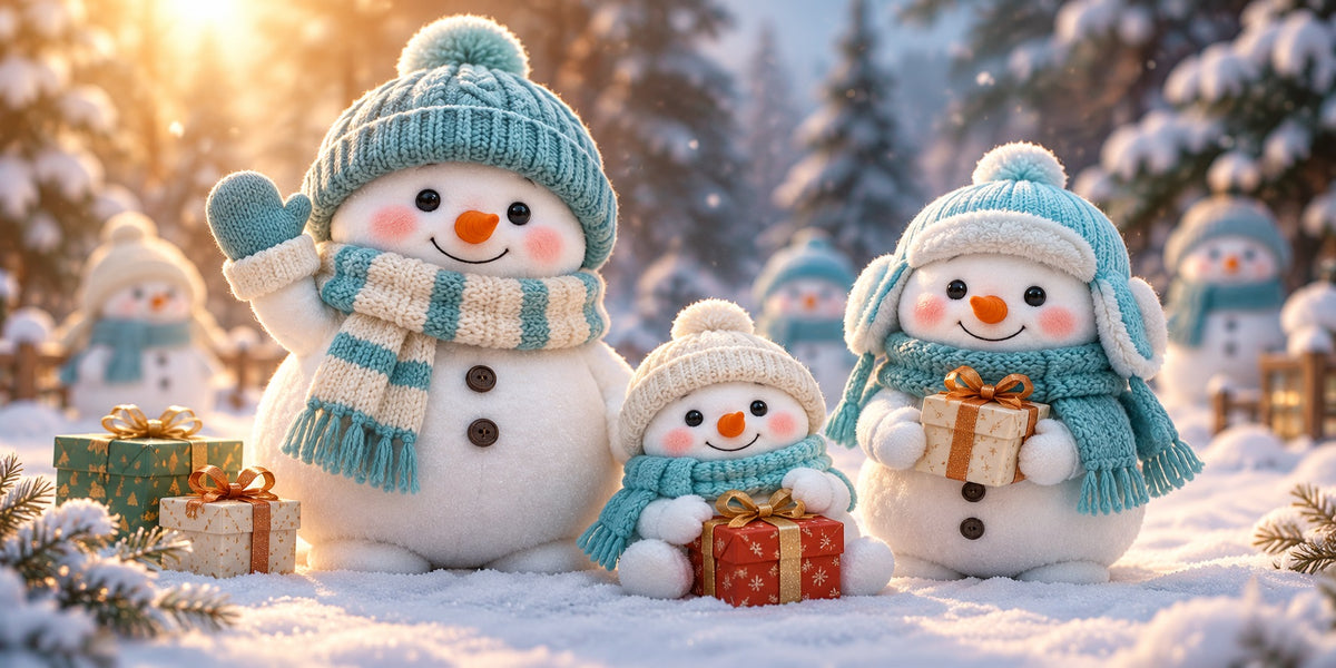 Cute Christmas Garage Door Cover Turquoise Snowman Family Christmas Outdoor Garage Door Decor HQ610-101-2 Car