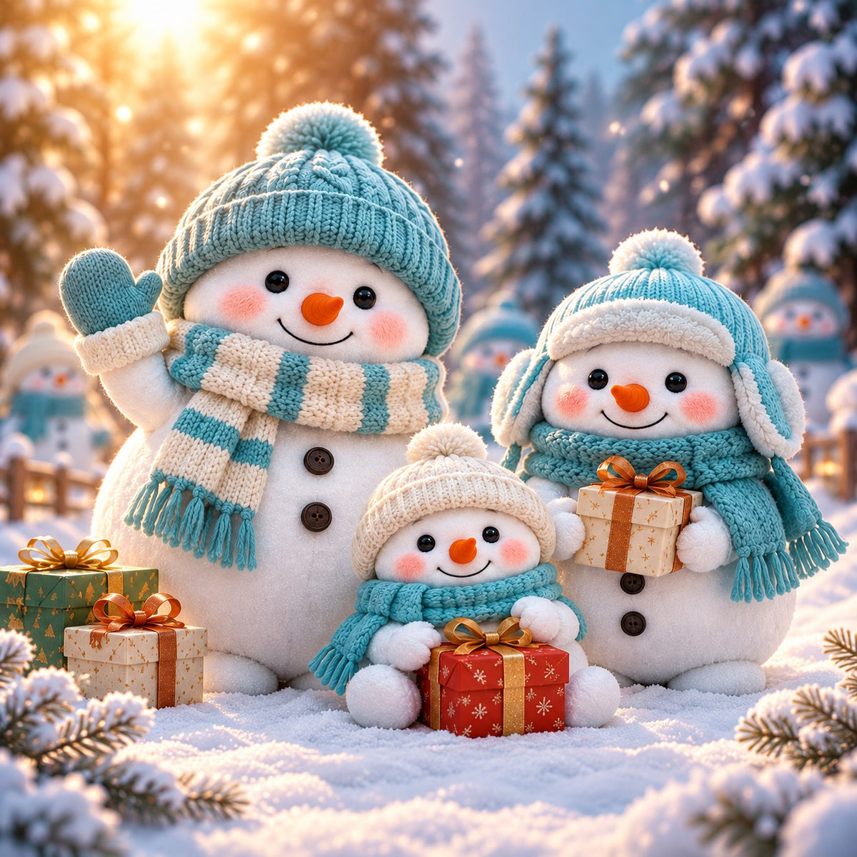 Cute Christmas Garage Door Cover Turquoise Snowman Family Christmas Outdoor Garage Door Decor HQ610-101-1 Car
