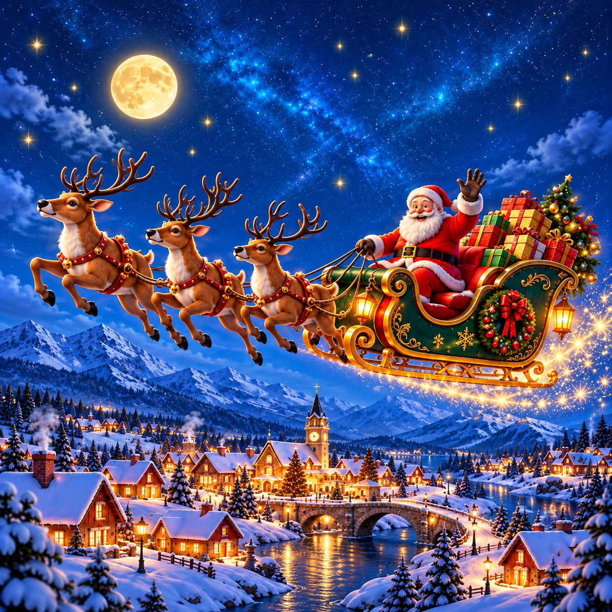 Snowy Village Christmas Garage Door Banner Santa Sleigh Starlight Christmas Garage Door Banner Decoration HQ610-102-1 Car