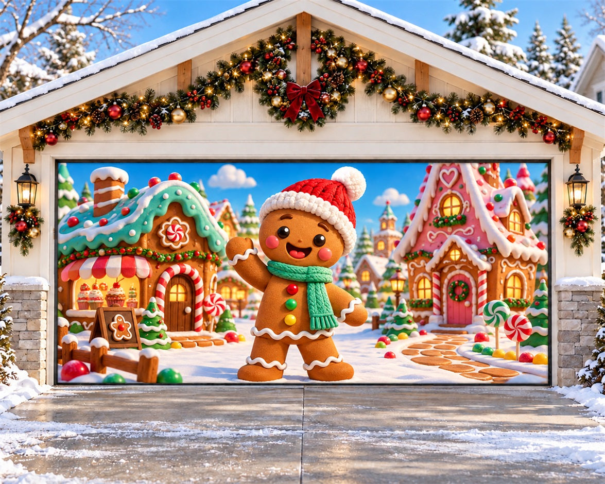 Gingerbread Christmas Garage Door Cover Snow Candy Village Christmas Garage Door Cover HQ610-103-2 Car