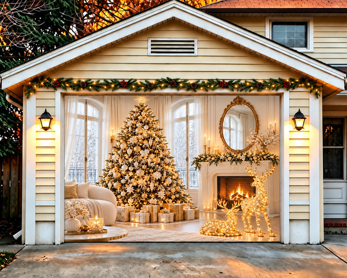 Elegant Christmas Garage Door Cover Fireplace Reindeer Livingroom Christmas Garage Door Decoration HQ610-104-1 Car