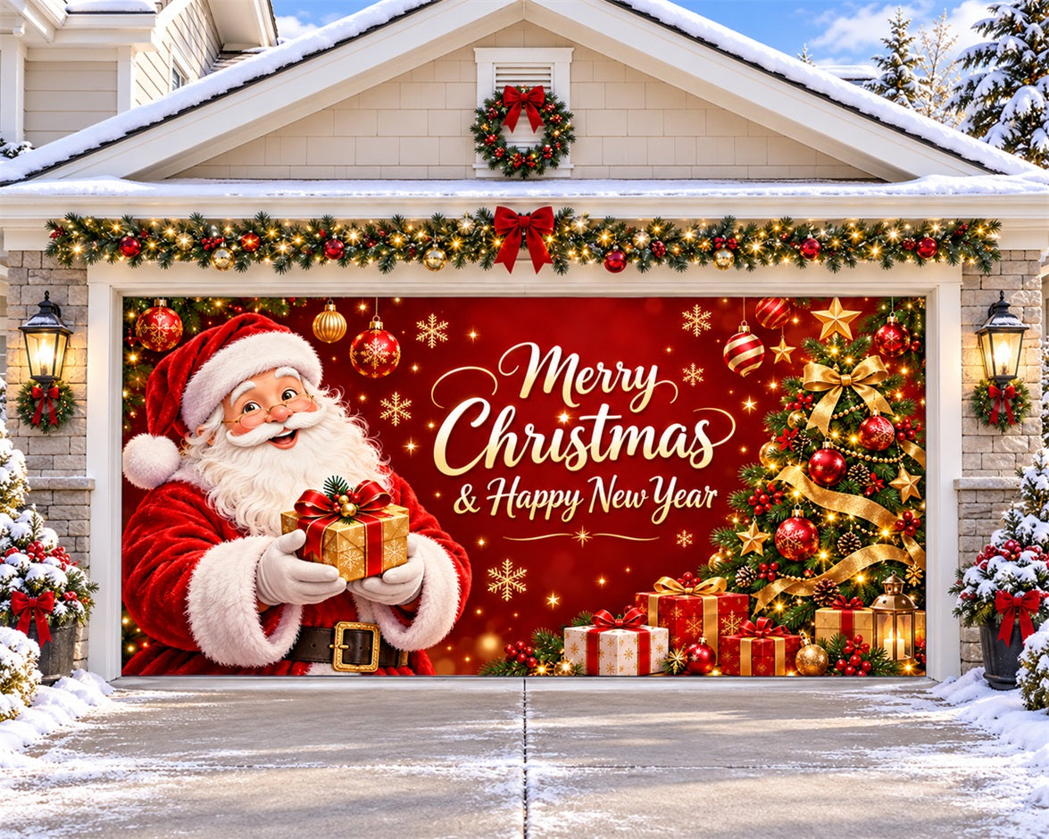 Merry Christmas Garage Door Cover Santa Gift Tree Christmas Garage Door Banner HQ610-106-2 Car