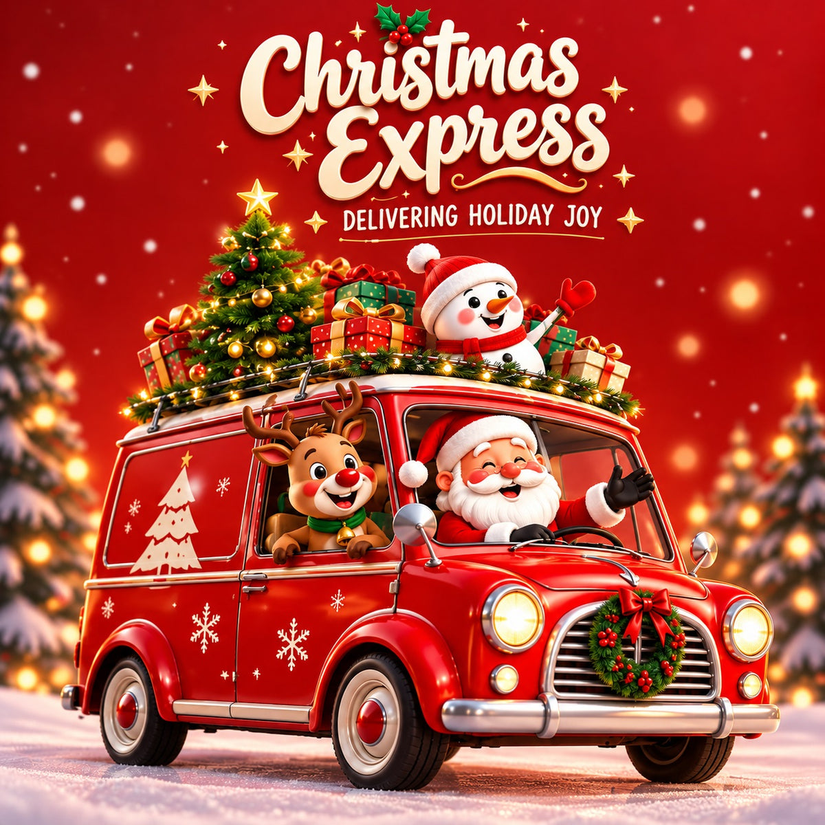 Christmas Party Garage Door Cover Express Red Truck Outdoor Christmas Garage Door Cover HQ610-108-1 Car