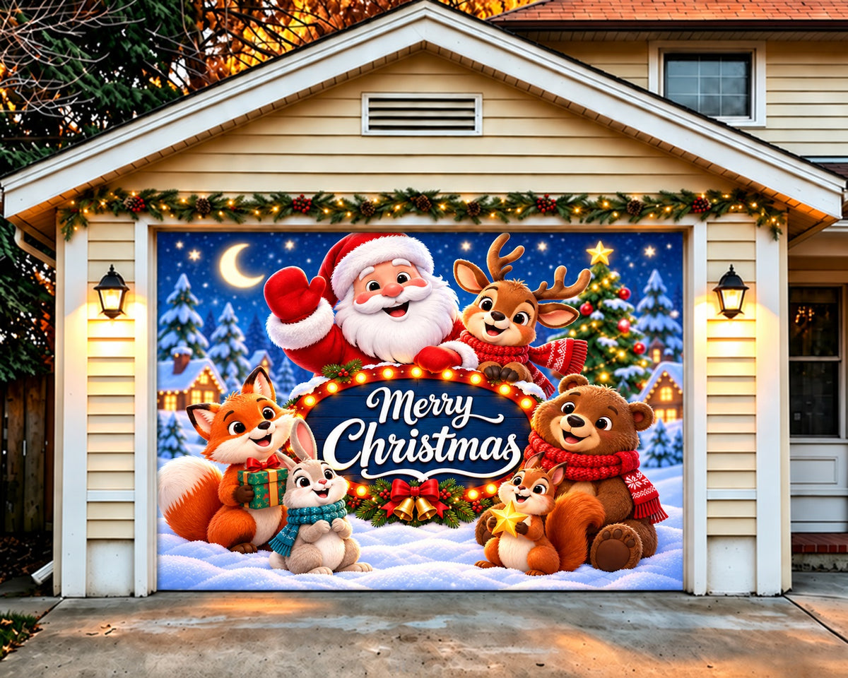 Christmas Theme Garage Door Cover Santa Animal Sign Christmas Holiday Garage Door Cover HQ610-109-1 Car