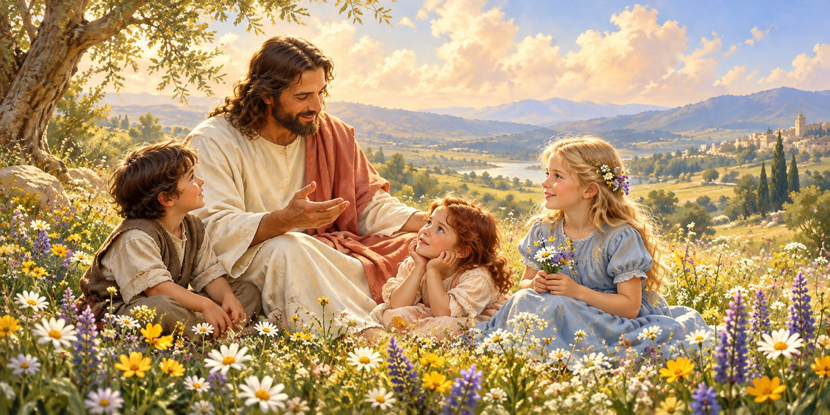 Religious Christmas Garage Door Cover Jesus Children Wildflowers Christmas Outdoor Garage Door Decor HQ610-11-2 Car