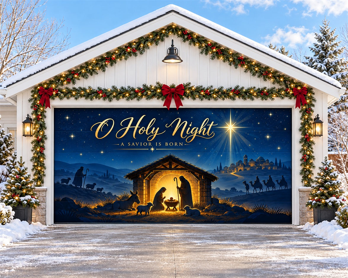 Bethlehem Christmas Garage Door Cover Holy Night Nativity Christmas Outdoor Garage Door Decor HQ610-110-2 Car