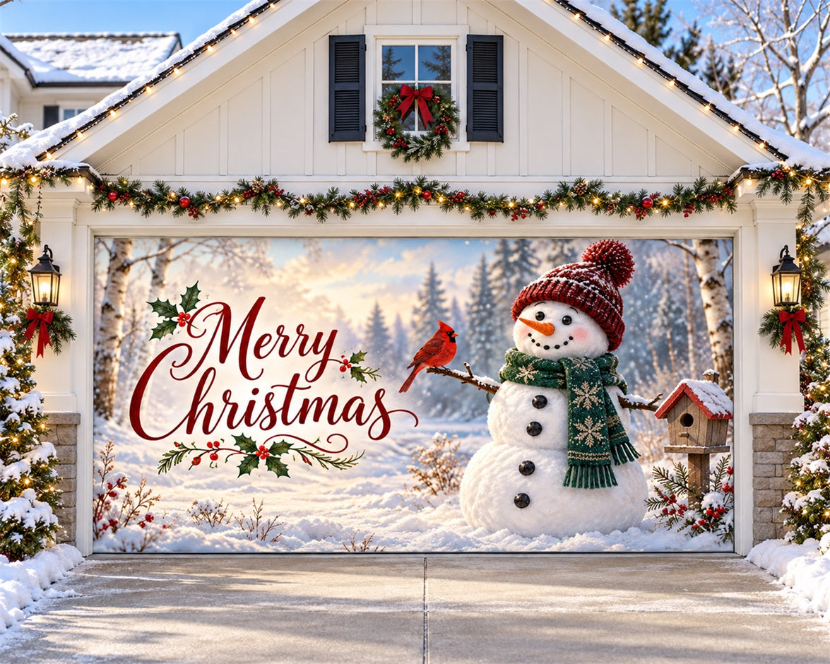 Snowman Christmas Garage Door Cover Snow Cardinal Forest Christmas Garage Door Banner Decoration HQ610-111-2 Car