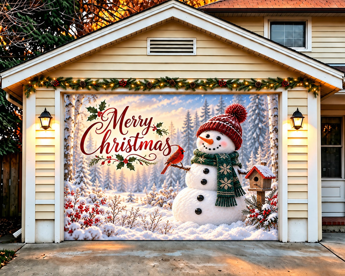 Snowman Christmas Garage Door Cover Snow Cardinal Forest Christmas Garage Door Banner Decoration HQ610-111-1 Car