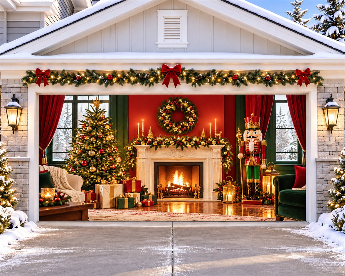 Cozy Room Christmas Garage Door Banner Nutcracker Fireplace Gifts Christmas Garage Door Cover HQ610-112-2 Car