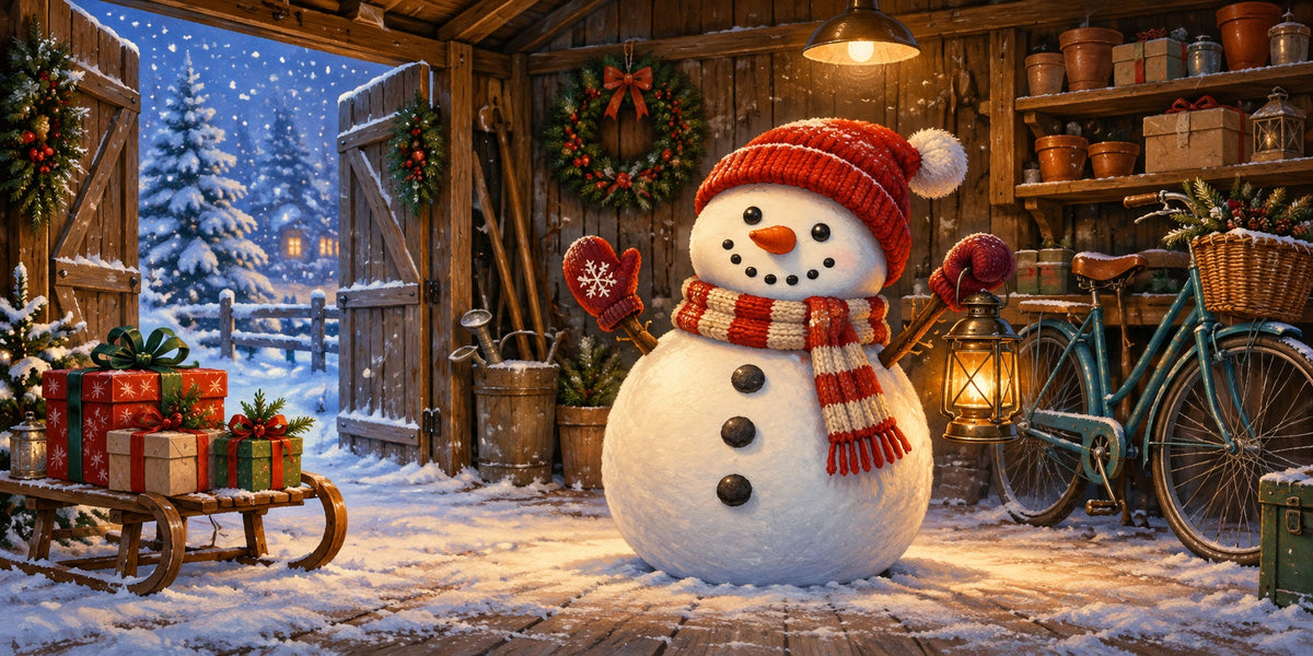 Rustic Christmas Garage Door Cover Snowman Barn Lantern Christmas Garage Door Decor HQ610-114-2 Car