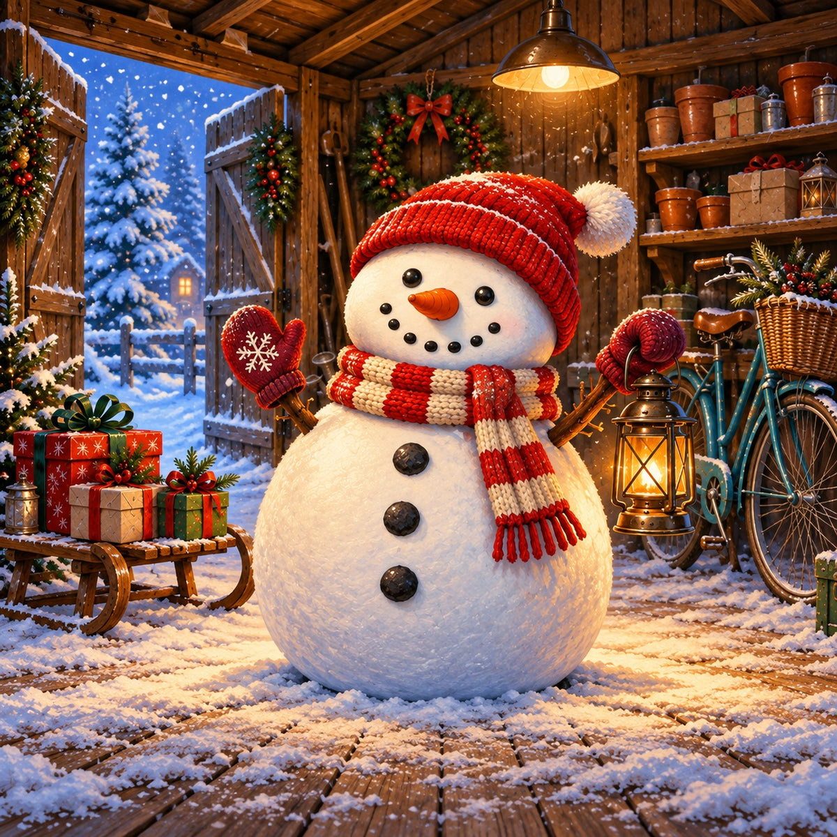 Rustic Christmas Garage Door Cover Snowman Barn Lantern Christmas Garage Door Decor HQ610-114-1 Car