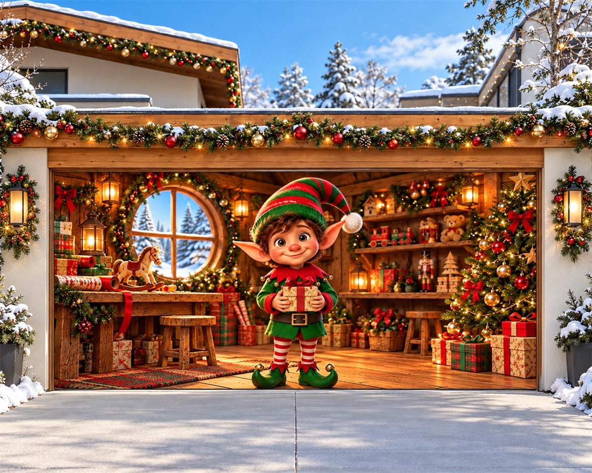 Elf Christmas Garage Door Banner Santa Workshop Gift Christmas Garage Door Banner HQ610-115-2 Car